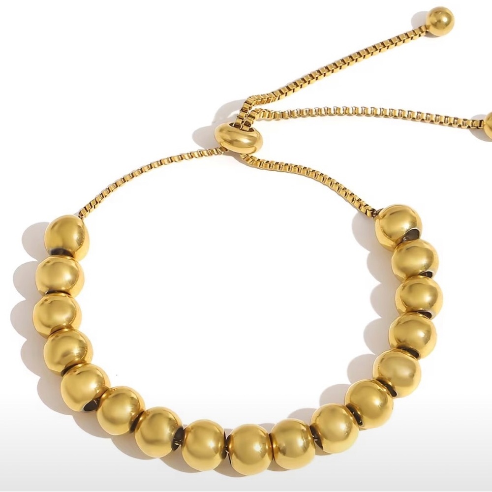 Gold Beaded Adjustable Slider Bracelet - Elegant Women’s Bracelet - Picture 2 of 3